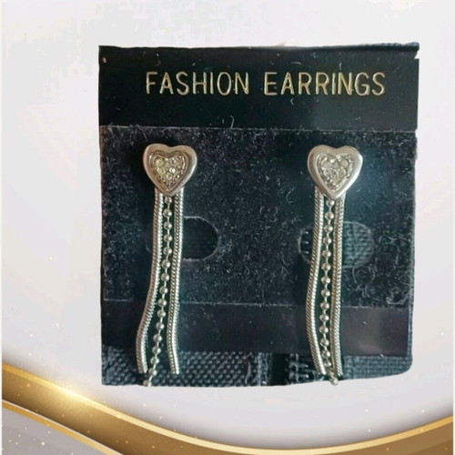 Fashion Earrings Silver Heart Shaped Long Earrings With Chains And Rhinestones New