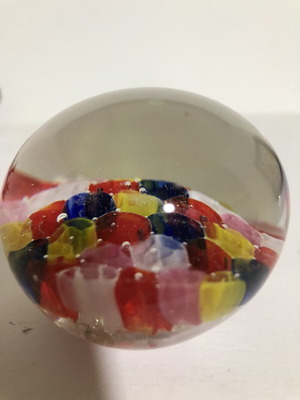 Vintage glass paperweight with honeycomb design