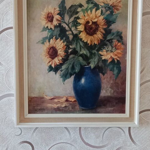 Original painting Vase with sunflowers by Walter Scholey, 1956
