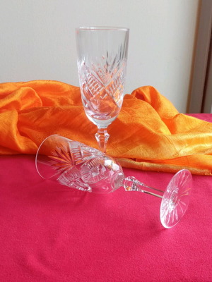 Vintage champagne glasses set of 6, heavy Bohemian crystal, like new