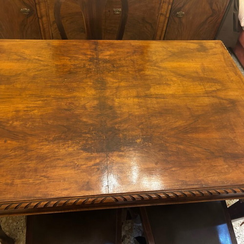 Walnut dining set with 6 chairs and buffet, vintage