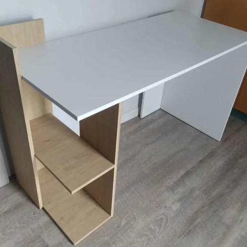 Desk 120×55 cm with side shelves, like new, white and walnut wood