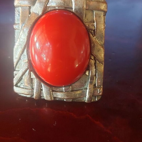 Vintage large ring new, red and silver