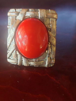 Vintage large ring new, red and silver