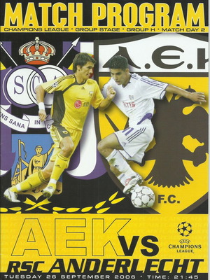 AEK vs Anderlecht 2006-2007 UEFA Champions League match program like new