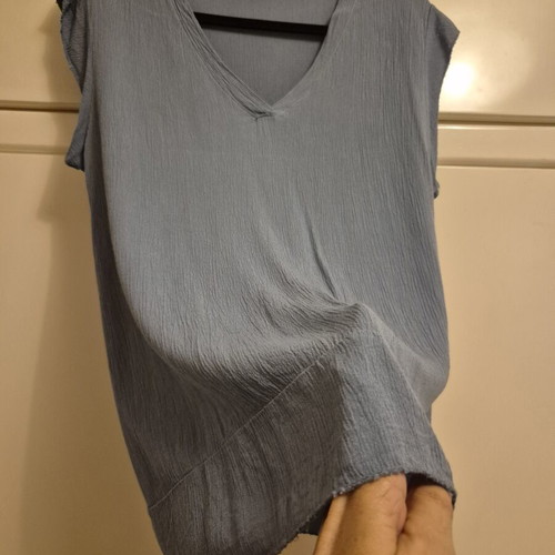 Dusty Blue Set like new, linen midi skirt and top with V-neck