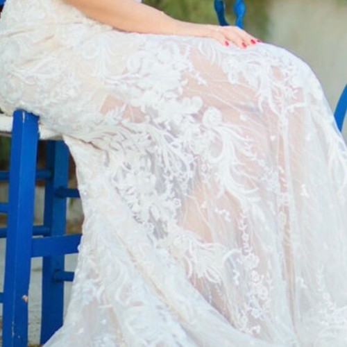 Nicole wedding dress, fitted mermaid lace gown with long train
