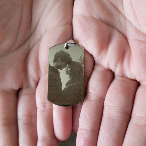 Dog tag necklace new with engraved photo silver