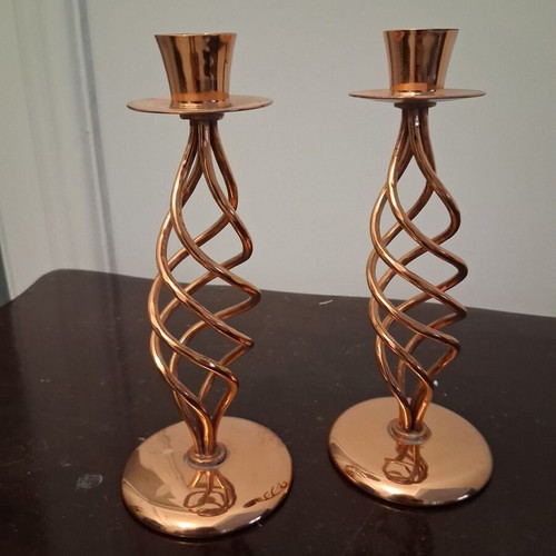 Copper candlesticks used, set of 2, 18 cm height, Royal Sable