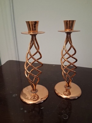 Copper candlesticks used, set of 2, 18 cm height, Royal Sable