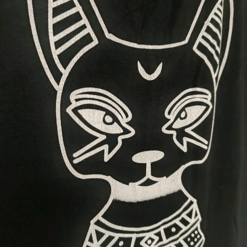 Gothic long black dress with Egyptian cat design used