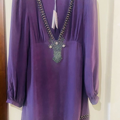 Lynn Adler silk dress new, size S, purple with bead embroidery