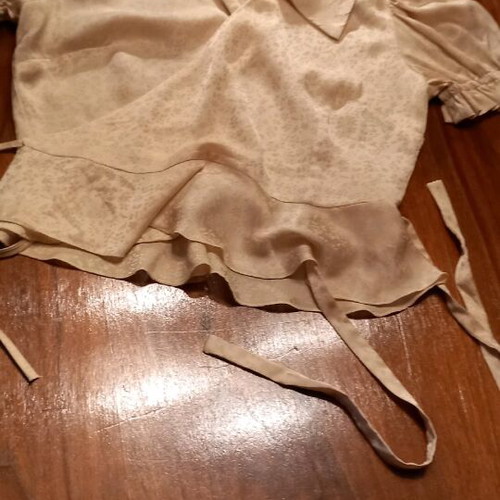 Satin wrap shirt medium champagne color with print