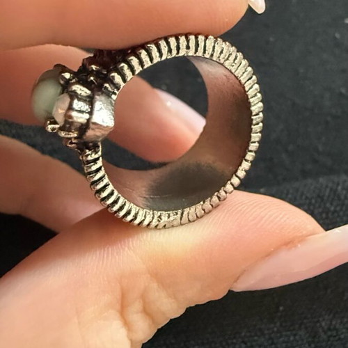 Vintage steel ring carved new with semi-precious gemstones