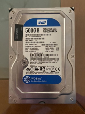 WD Blue hard drive SATA 16mb cache 500GB like new