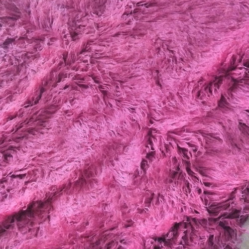 Wool handmade flokati rug used, red, 2.25x1.86 m