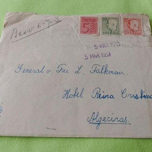 Sweden Postal Envelope with 1953 Stamps used
