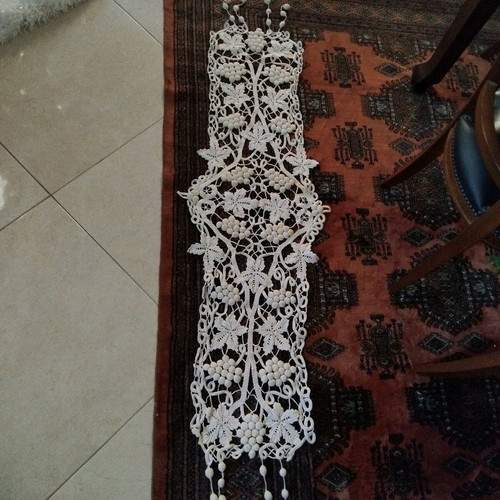 Vintage handmade lace knit with grapes and vine leaves