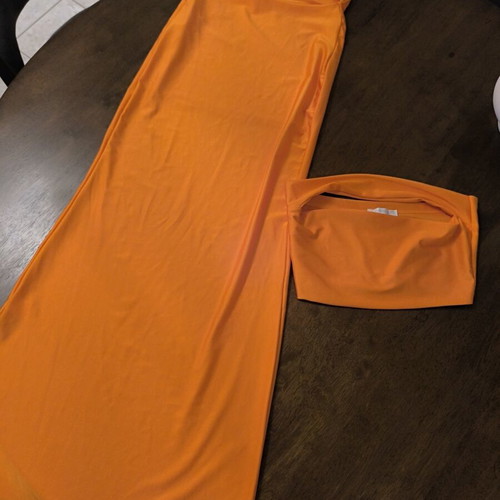 Decoro orange maxi skirt and top set