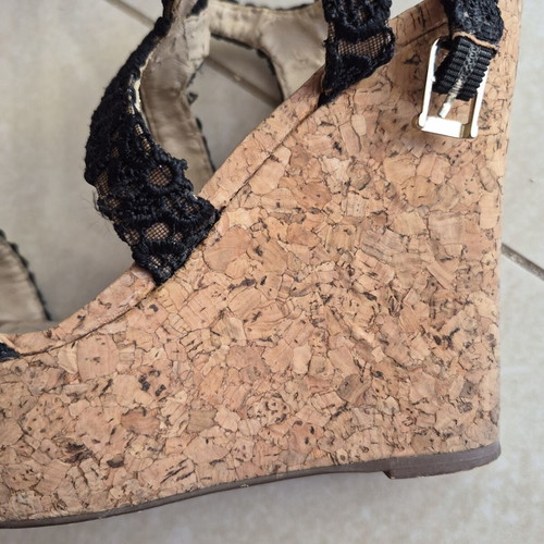 Attrattivo wedge sandals used, size 39, black with cork platform and lace
