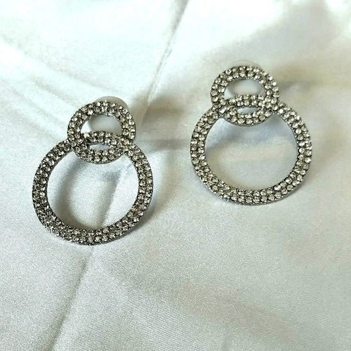 Earrings double hoops with sparkling strass new, silver