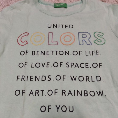 Benetton T-shirt with Glitter Details Like New, Turquoise, Age 8