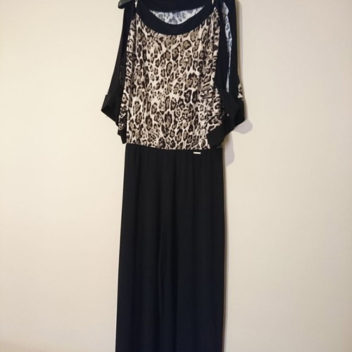 Jumpsuit with Leopard Print Used, Size L, Black and Brown