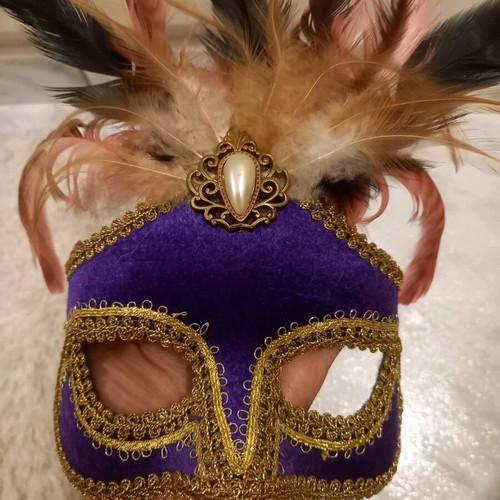 Venetian mask new purple velvet with feathers and headband