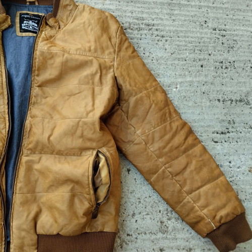 Leather jacket used with wear, size XXL, yellow