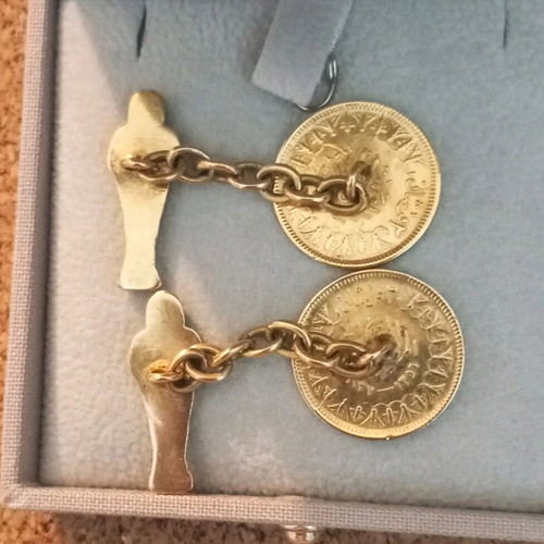 Cufflinks with Egyptian 2 Piastres 1937 Coin, silver 925, used