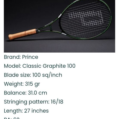 Prince Graphite Classic 100 tennis racket new, size 3