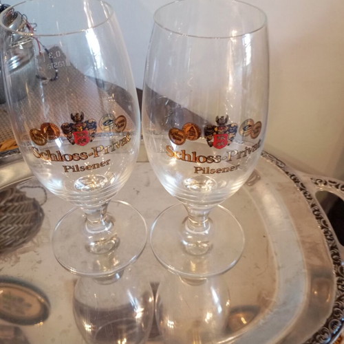 Schloss-Privat Pilsener beer glasses set of 2 new, 17 cm height