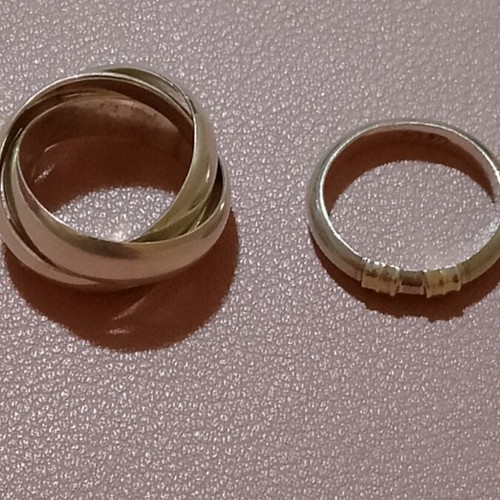 Silver 925 rings, one triple band and one with 585 gold tones