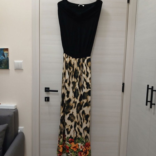 Le Vertige black printed maxi strapless dress like new