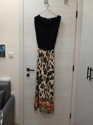 Le Vertige black printed maxi strapless dress like new