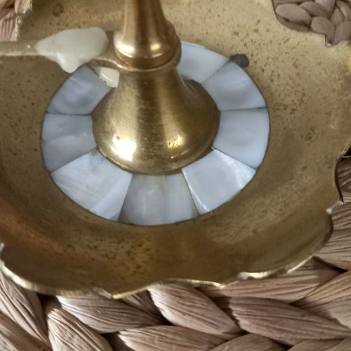 Set of brass candlesticks used, beautifully decorated