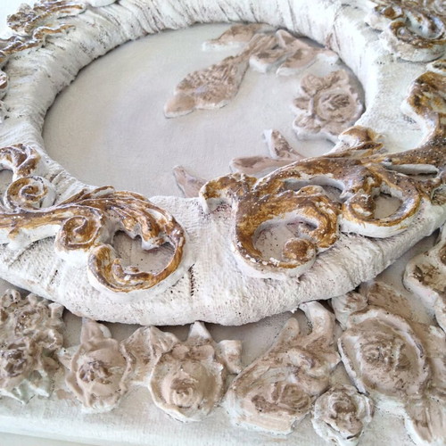 Handmade Mixed Media Relief Canvas Baroque Vintage Style 30x30 cm