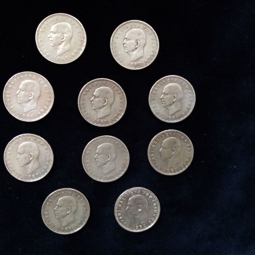 Silver coins 1960 King Pavlos used, set of 10