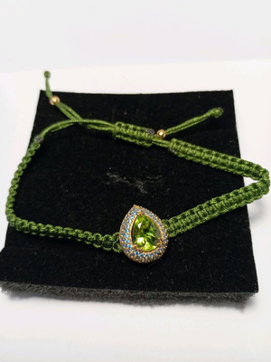 Macrame Bracelet Silver 925 Gold Plated with Peridot and Triple Blue Zircon Row new