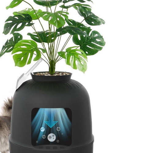 Cat litter box with plant and scoop, new