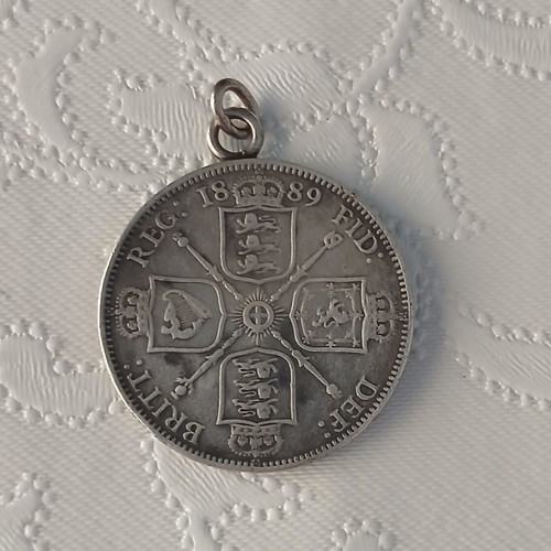 British silver double florin coin 1889, Queen Victoria Jubilee head