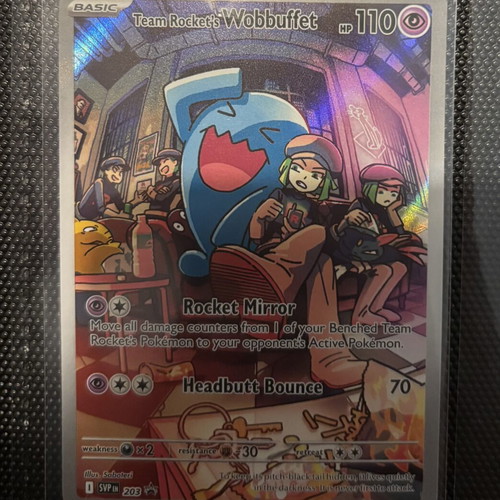 Team Rocket's Wobbuffet Pokemon card 203 Destined Rivals ETB promo
