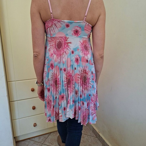 John Zack Vintage Y2K Asymmetric Pleated Dress new, blue and pink