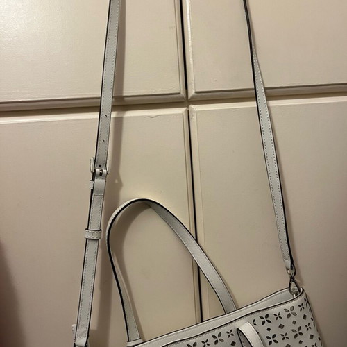 Michael Kors leather shoulder bag white with silver leaf pattern