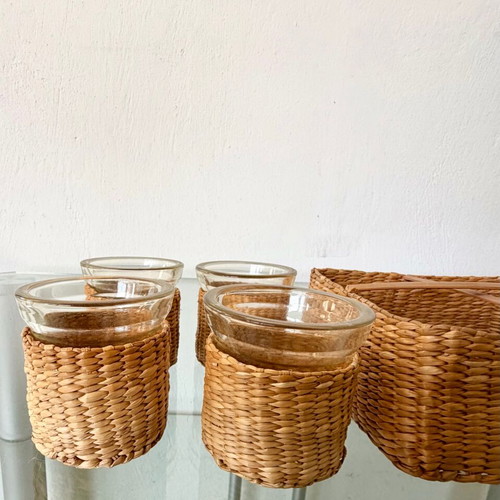 Decorative tealight set and holder with handmade wicker lining new