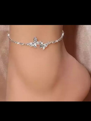Butterfly Anklet new, silver with crystals