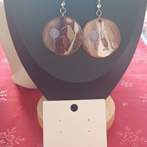 Tribal Earth "Flock of Kiwi" Silver 925 Earrings Like New, Beige Brown