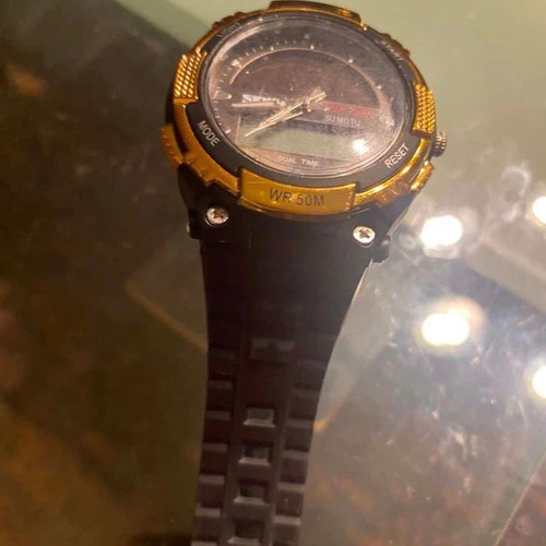 Skmei 1049 Solar Power sports digital watch used with gold bezel and black strap