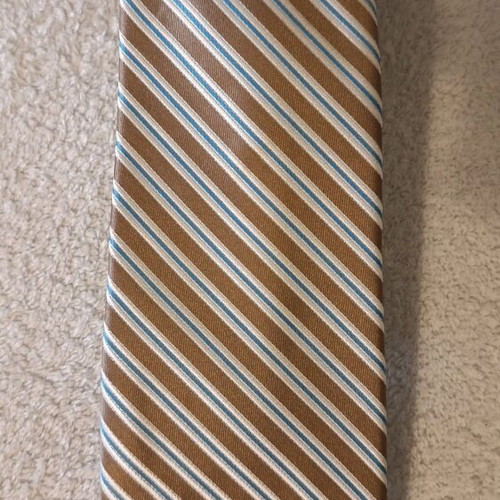 Chaps men's tie new, beige with blue and white stripes