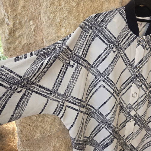 River Island Monochrome Plaid Bomber Blouse Shirt like new
